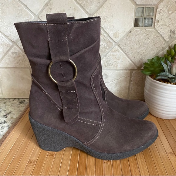 ENIGMA BROWN ANKLE BOOTS WEDGE HEEL - Picture 7 of 11